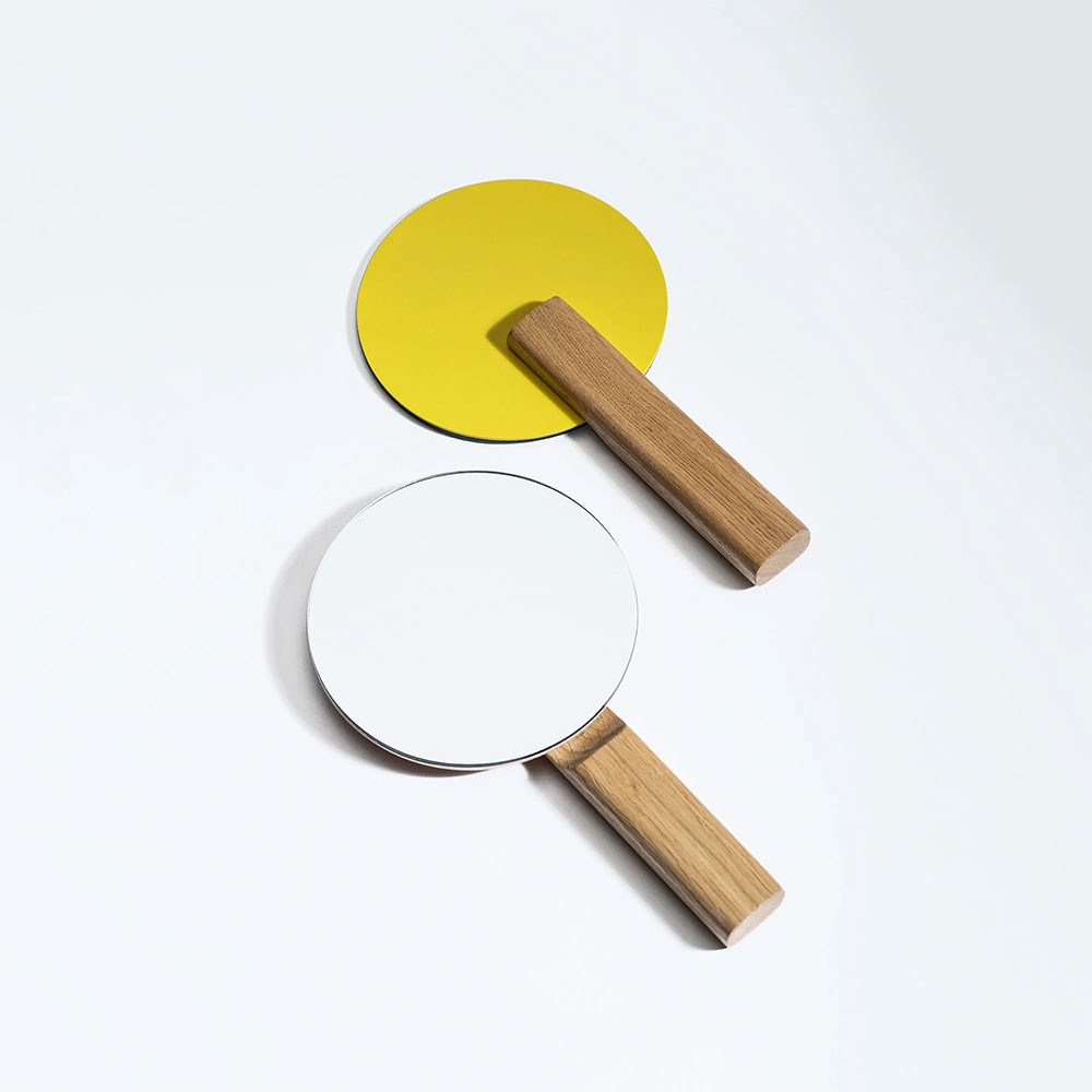 Oglinda cosmetica SPIN Paddle Vanity, 15 x 25 cm, Lemn, alb