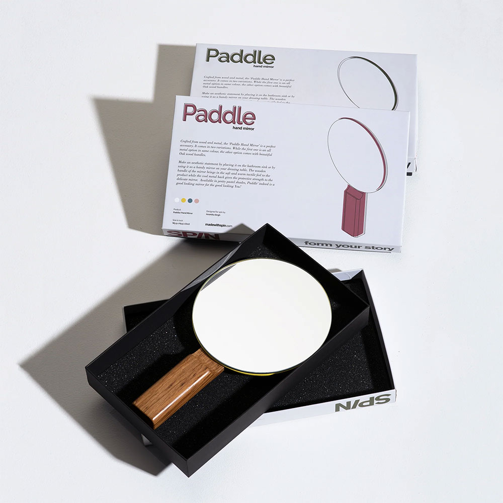 Oglinda cosmetica SPIN Paddle Vanity, 15 x 25 cm, Lemn, alb