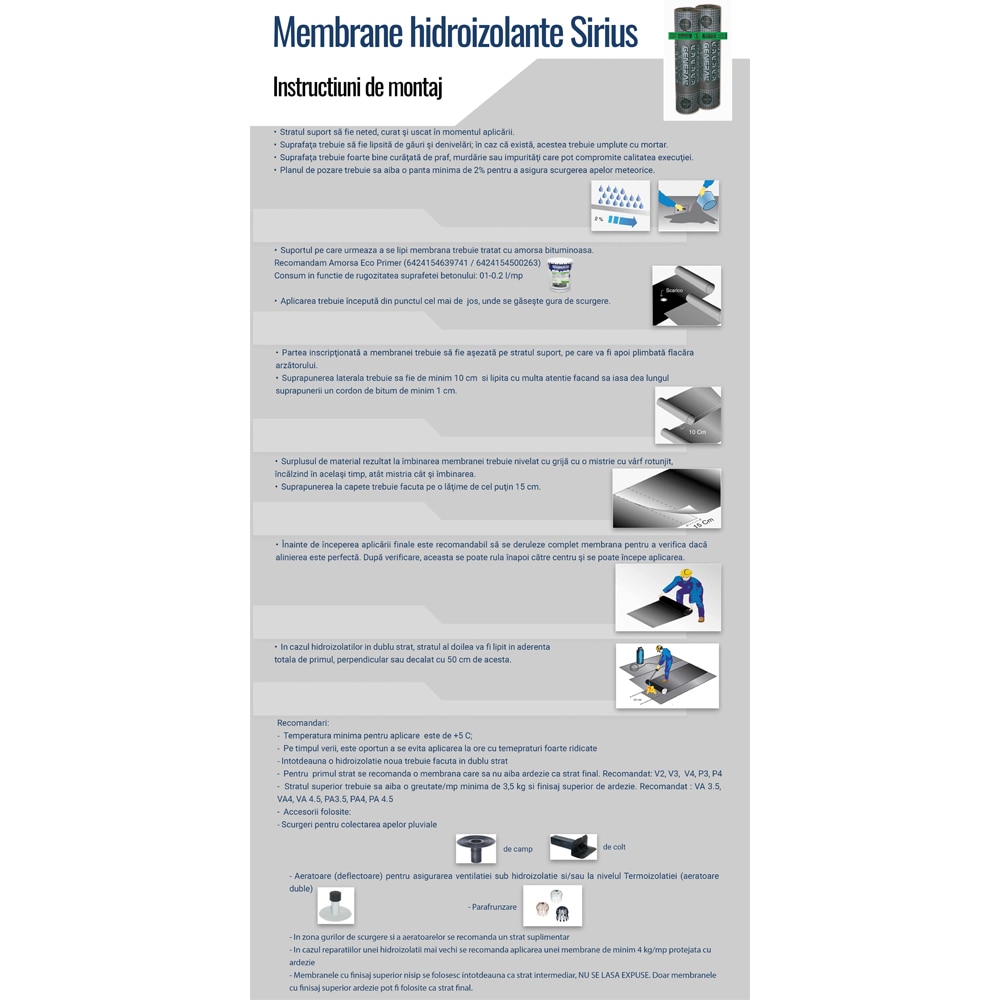 Membrana bituminoasa VA4.5 GENERAL MEMBRANE, ardezie, fibra sticla, 4.5Kg/M2, 10M2