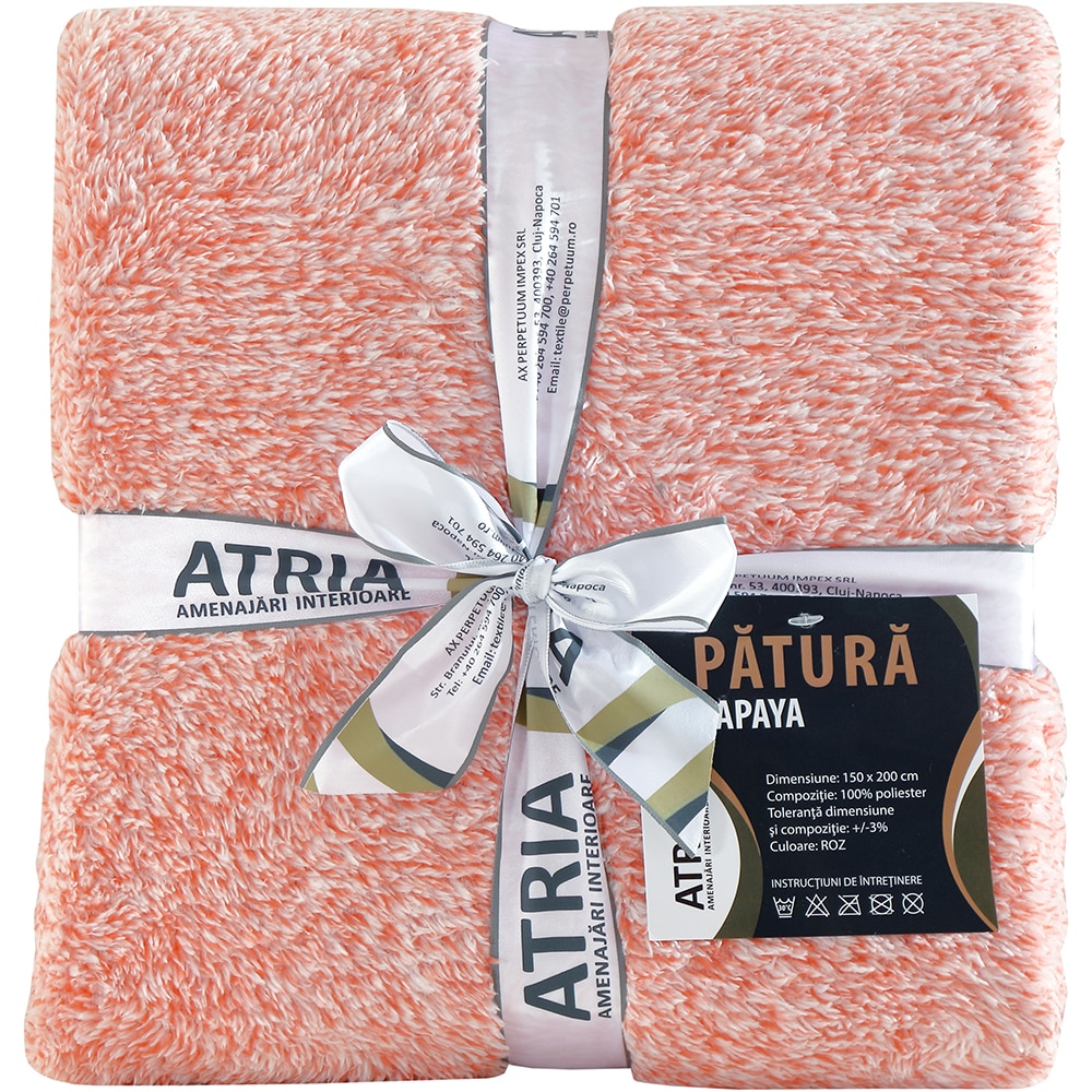 Patura ATRIA Papaya, 150 x 200 cm, poliester, roz