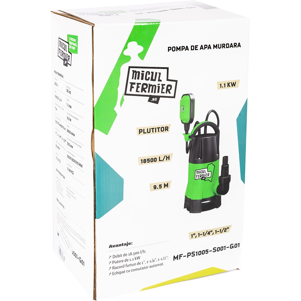Pompa de apa murdara MICUL FERMIER MF-PS1005-S001-G01, 1100W, 18500l/h