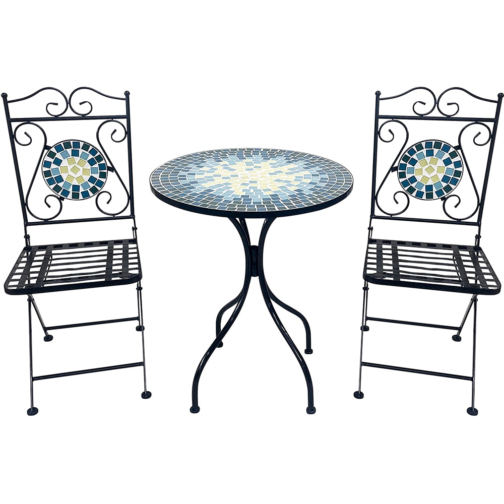 Set mobilier gradina MYRIA Bistro Mosaic Star, 3 piese, negru-albastru