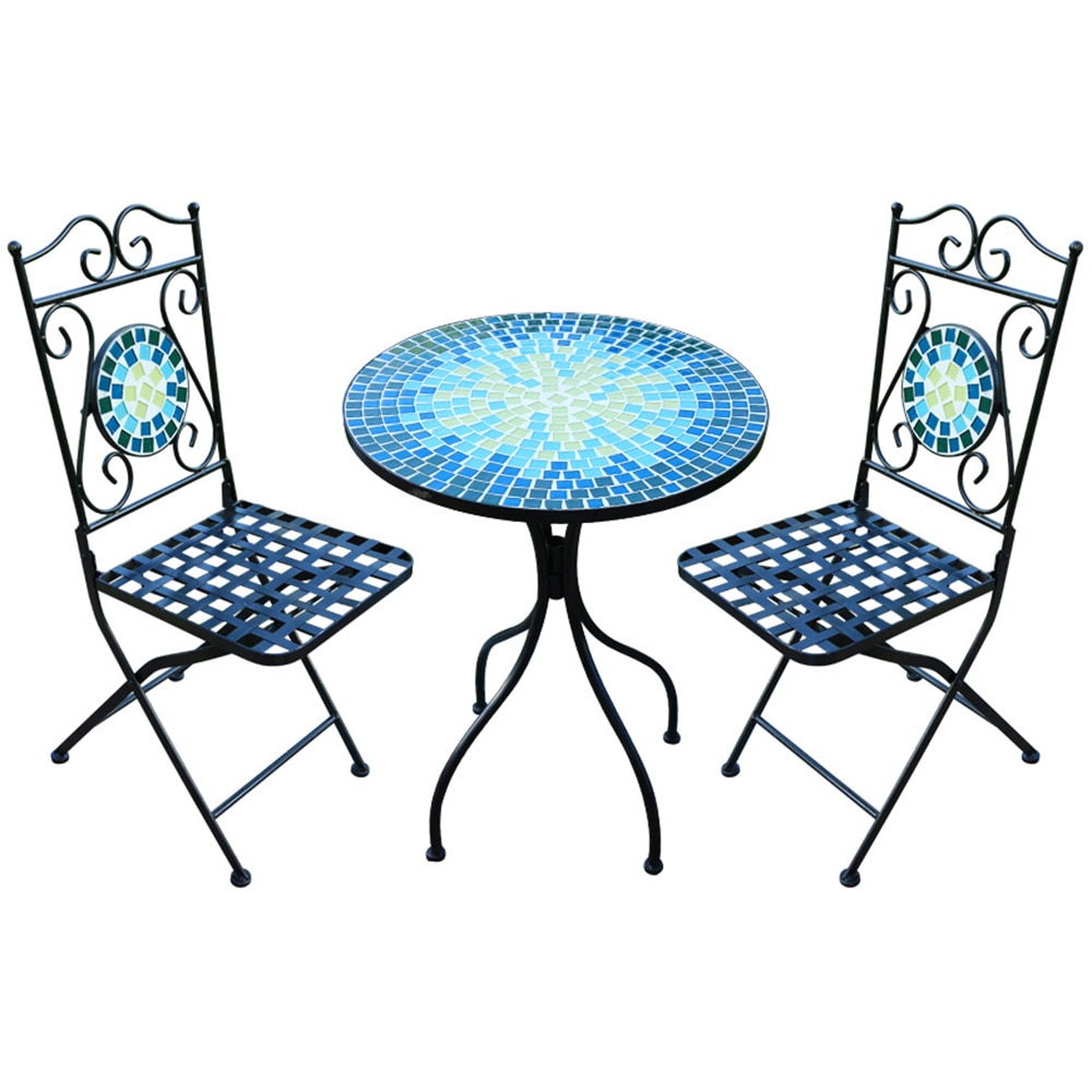 Set mobilier gradina MYRIA Bistro Mosaic Star, 3 piese, negru-albastru