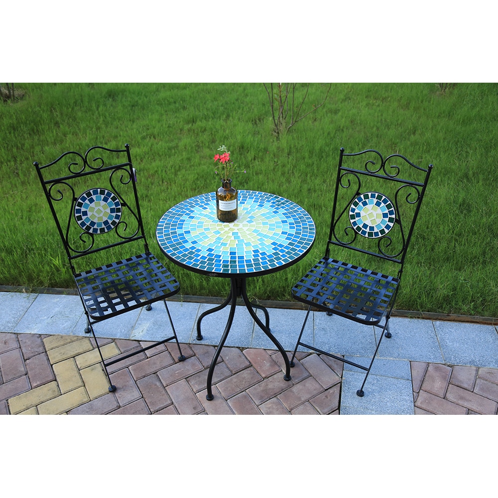 Set mobilier gradina MYRIA Bistro Mosaic Star, 3 piese, negru-albastru