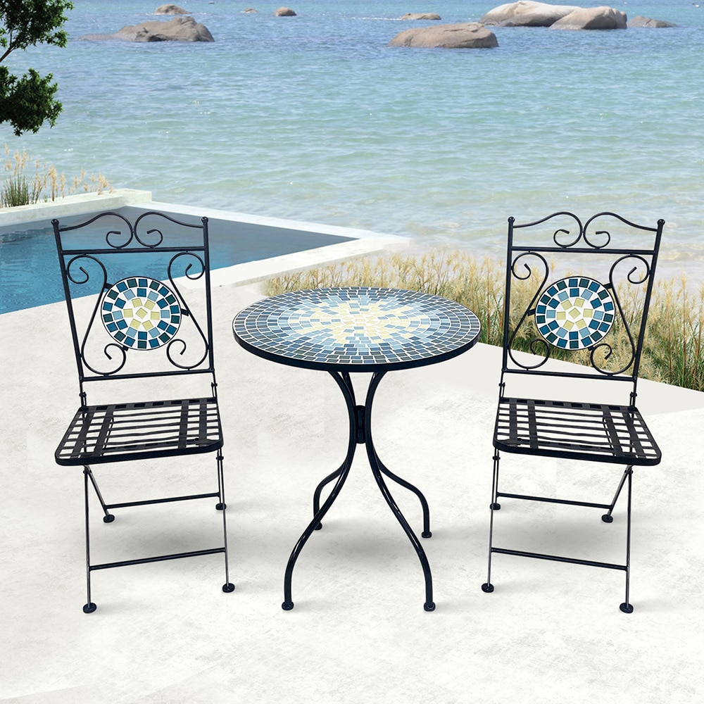 Set mobilier gradina MYRIA Bistro Mosaic Star, 3 piese, negru-albastru