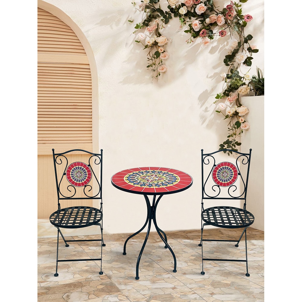 Set mobilier gradina MYRIA Bistro Mosaic Star, 3 piese, negru-rosu