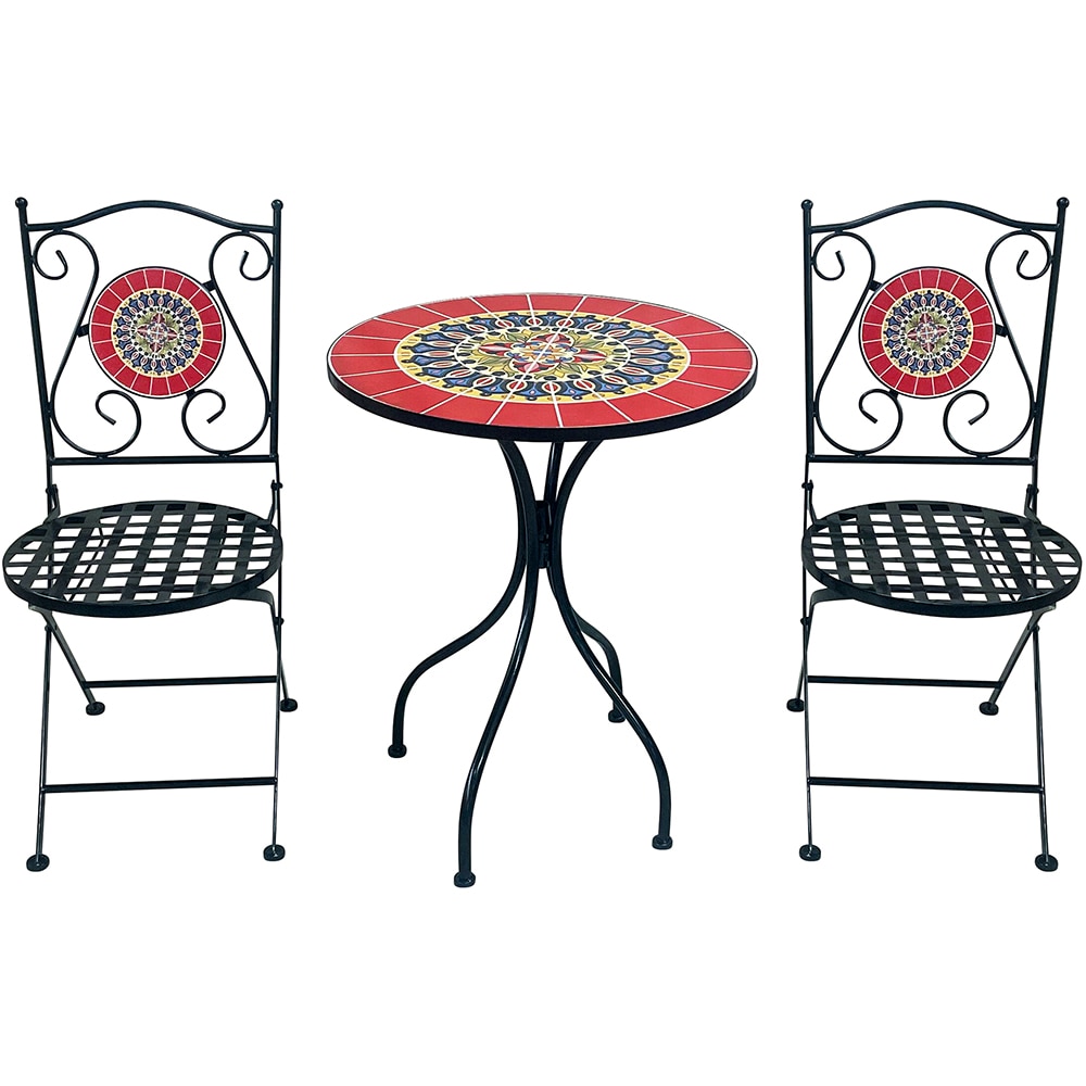 Set mobilier gradina MYRIA Bistro Mosaic Star, 3 piese, negru-rosu