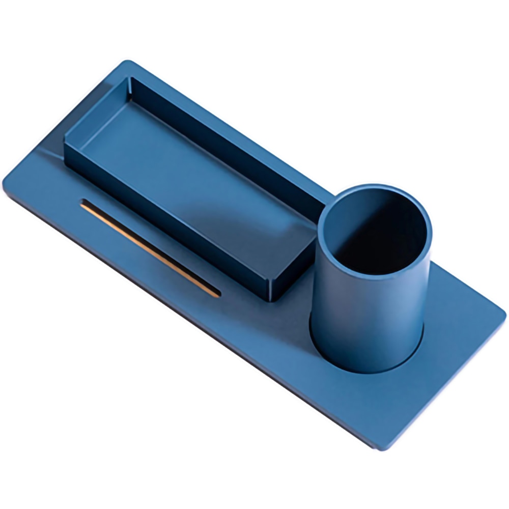 Suport accesorii birou SPIN Three, metal-lemn, albastru