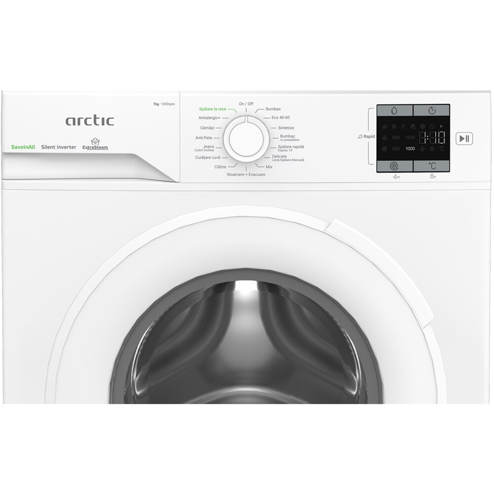 Masina de spalat rufe frontala ARCTIC APLM1WFSU17210W, Extra Steam, 7 kg, 1200rpm, Clasa A, alb