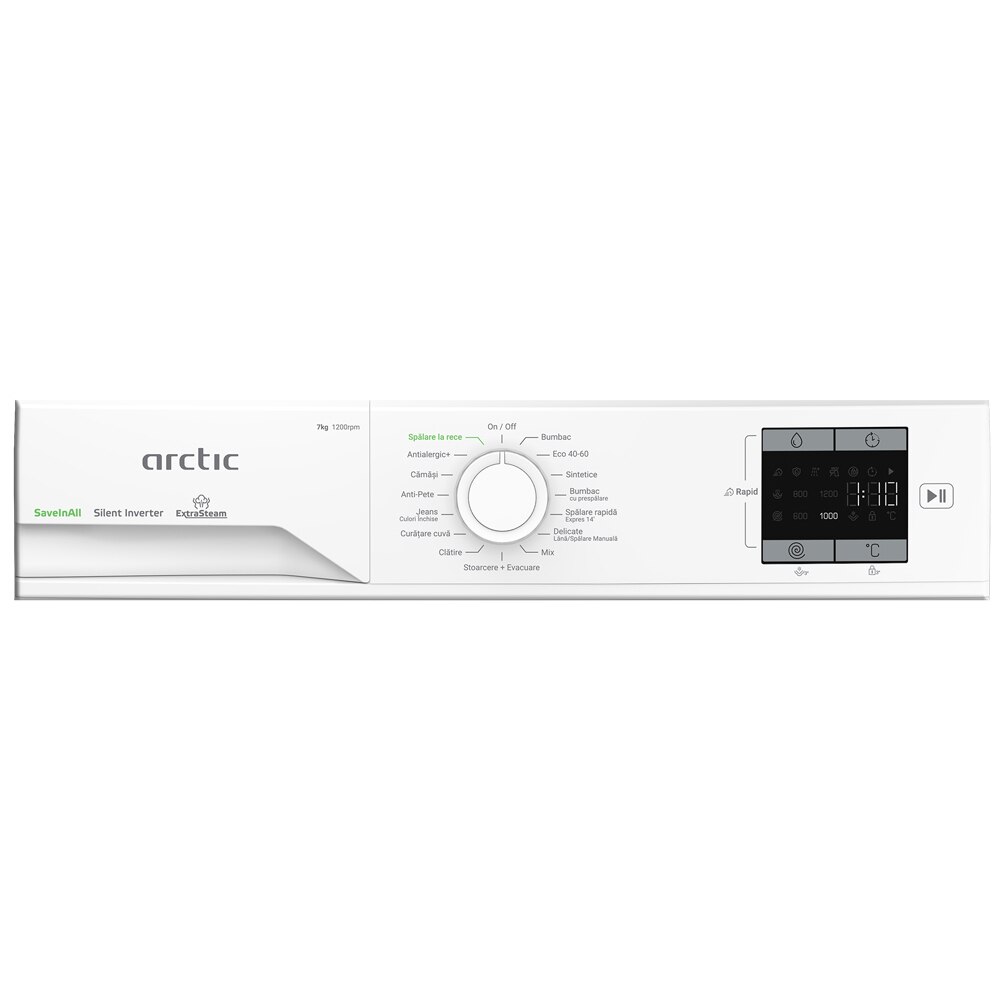 Masina de spalat rufe frontala ARCTIC APLM1WFSU17210W, Extra Steam, 7 kg, 1200rpm, Clasa A, alb