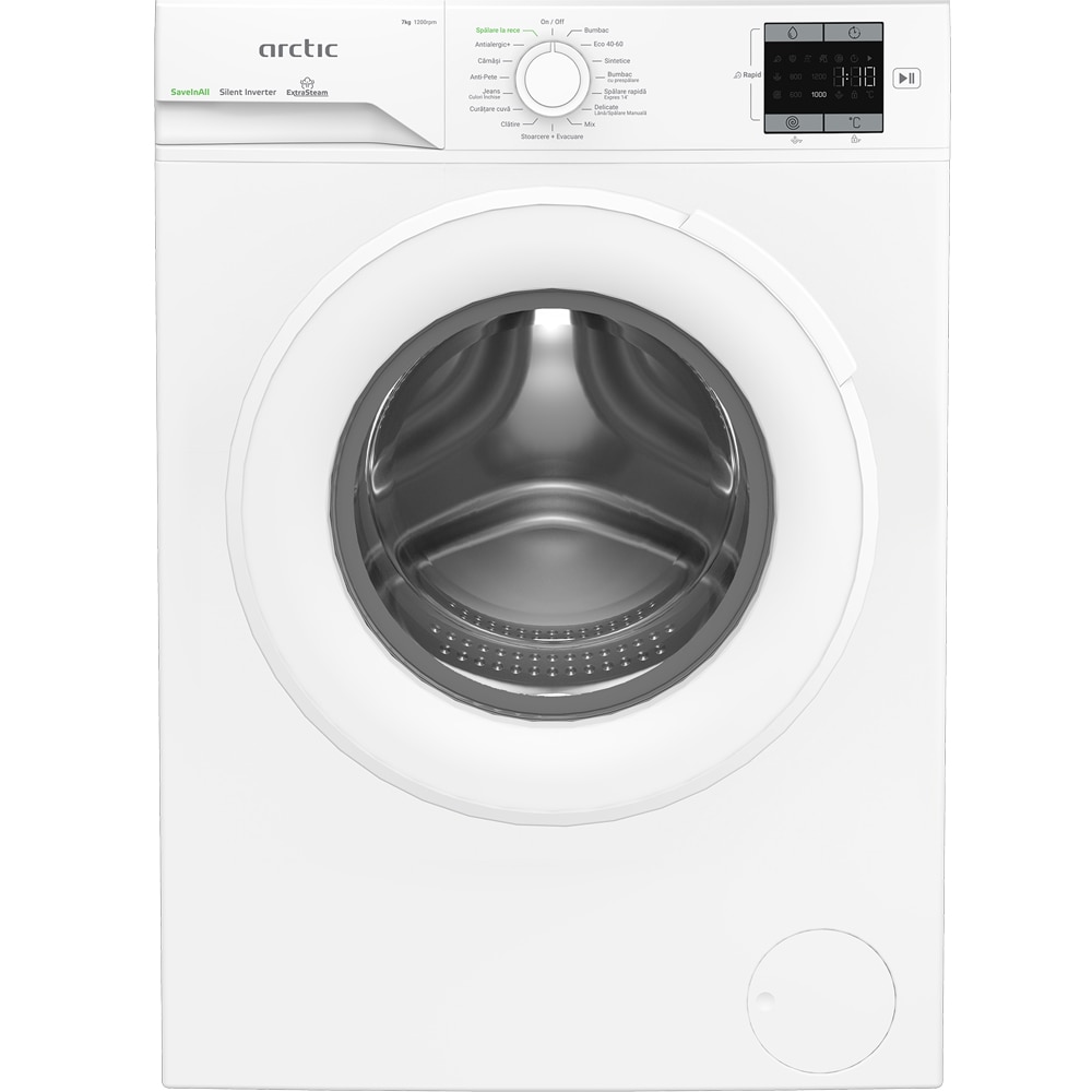 Masina de spalat rufe frontala ARCTIC APLM1WFSU17210W, Extra Steam, 7 kg, 1200rpm, Clasa A, alb