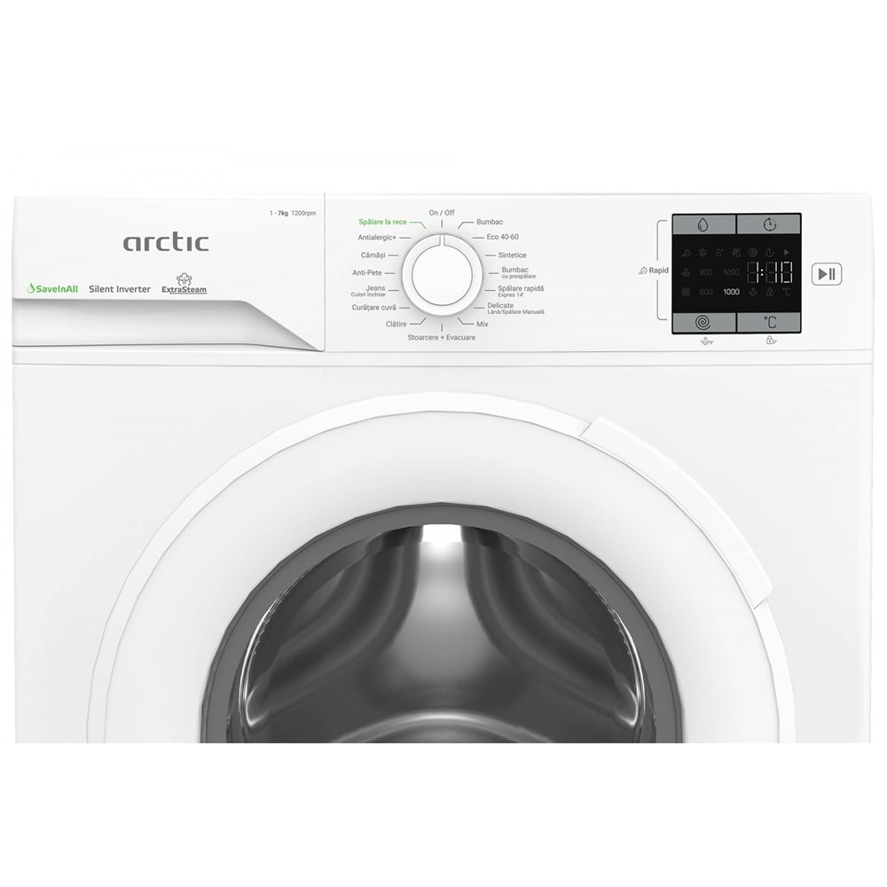 Masina de spalat rufe frontala ARCTIC APLM1WFSU17210W, Extra Steam, 7 kg, 1200rpm, Clasa A, alb