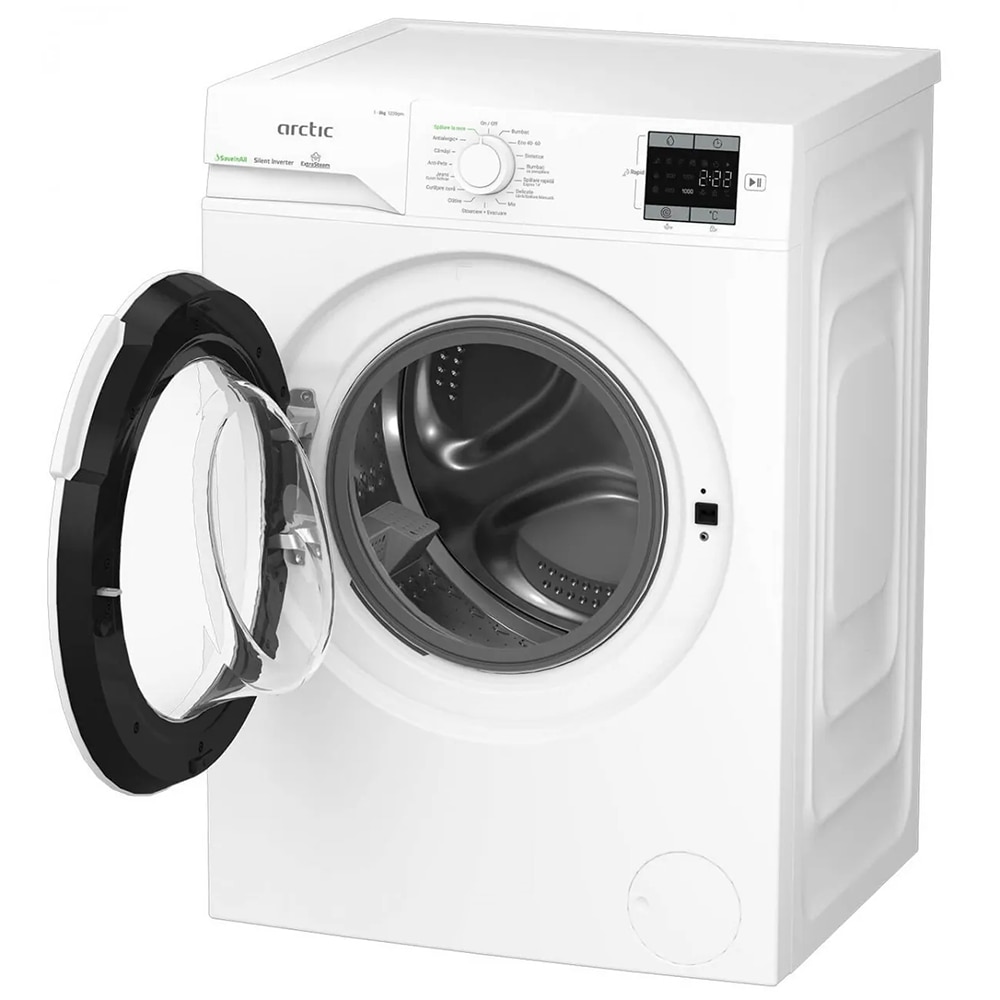 Masina de spalat rufe frontala ARCTIC APLM1WFSU18210W, Extra Steam, 8 kg, 1200rpm, Clasa A, alb