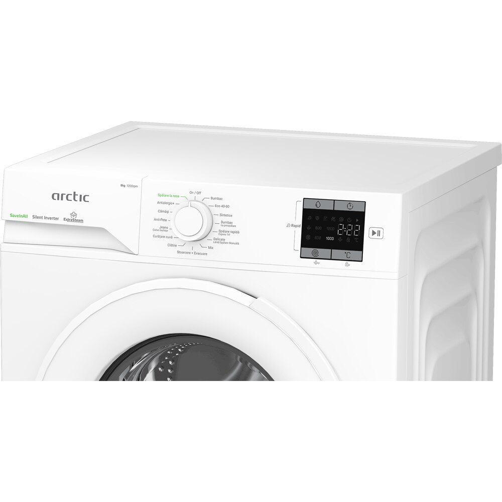 Masina de spalat rufe frontala ARCTIC APLM1WFSU18210W, Extra Steam, 8 kg, 1200rpm, Clasa A, alb