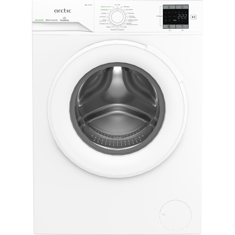 Masina de spalat rufe frontala ARCTIC APLM1WFSU18210W, Extra Steam, 8 kg, 1200rpm, Clasa A, alb