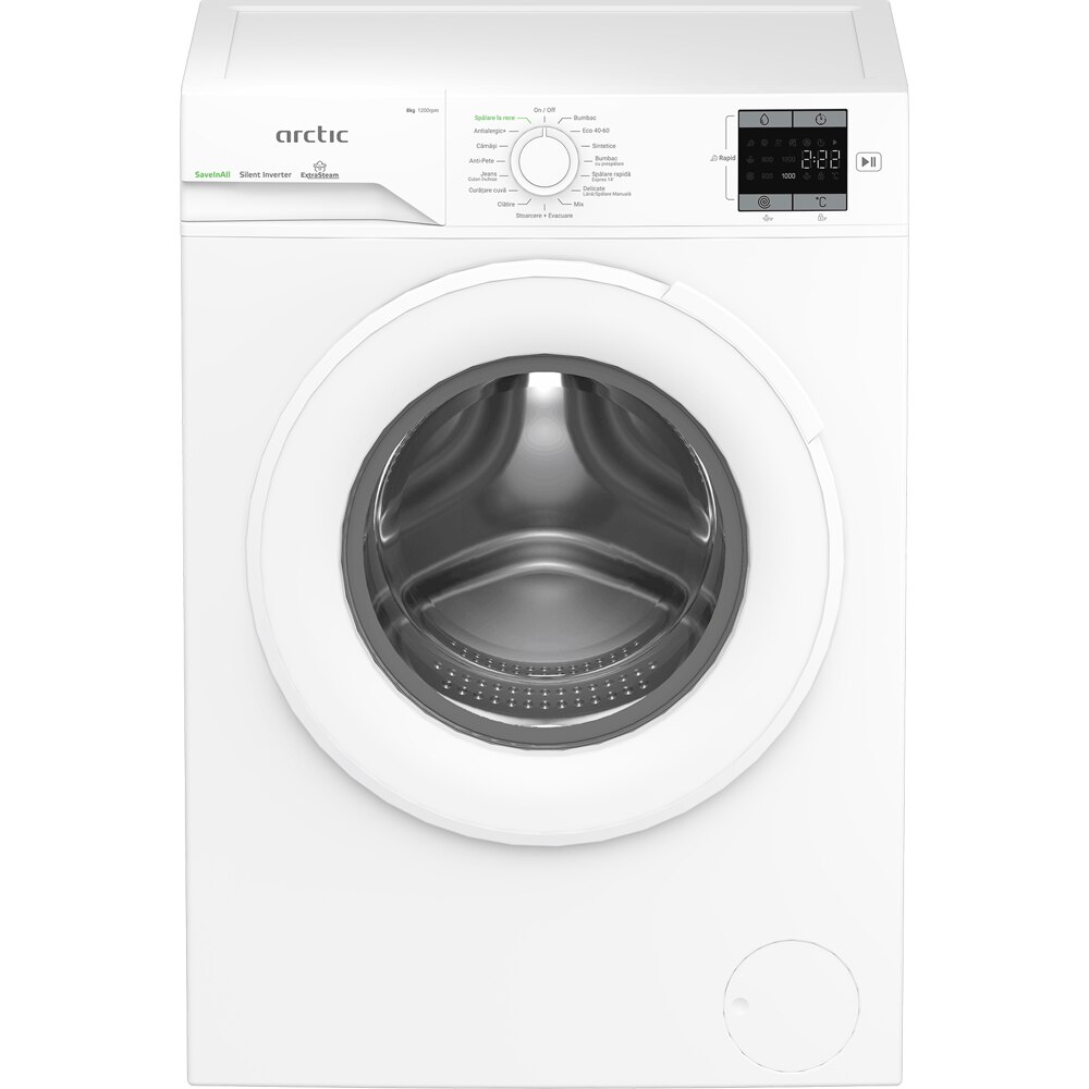 Masina de spalat rufe frontala ARCTIC APLM1WFSU18210W, Extra Steam, 8 kg, 1200rpm, Clasa A, alb