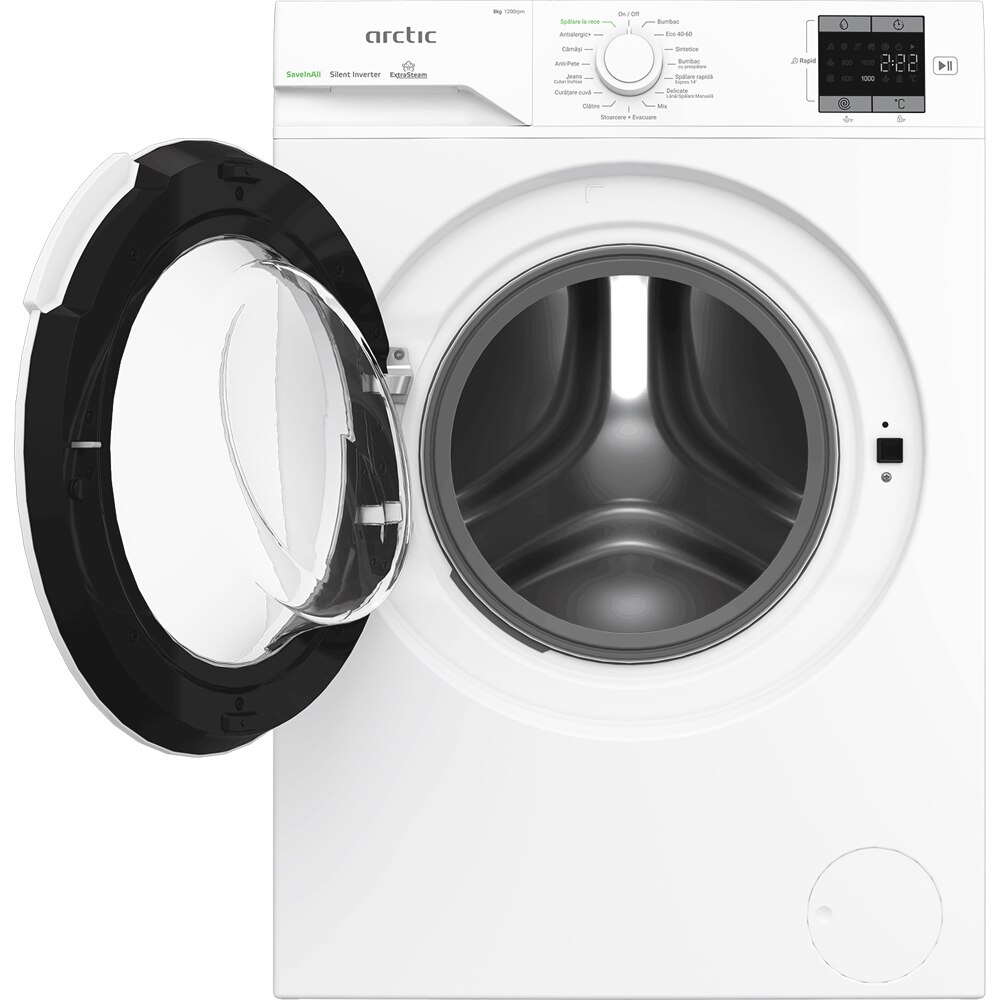 Masina de spalat rufe frontala ARCTIC APLM1WFSU18210W, Extra Steam, 8 kg, 1200rpm, Clasa A, alb