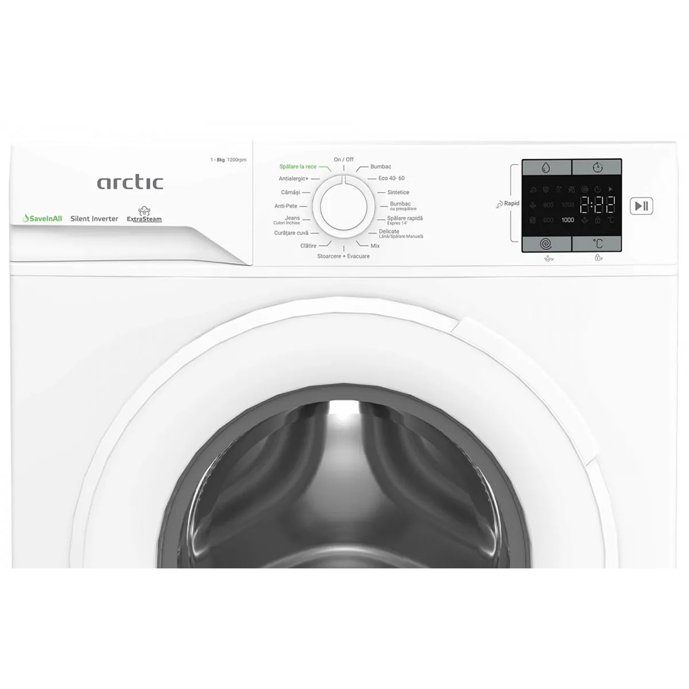 Masina de spalat rufe frontala ARCTIC APLM1WFSU18210W, Extra Steam, 8 kg, 1200rpm, Clasa A, alb