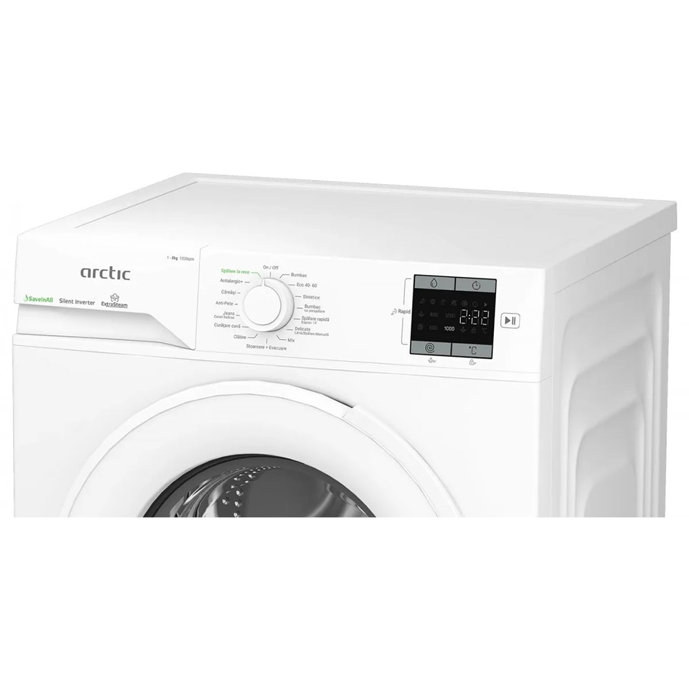 Masina de spalat rufe frontala ARCTIC APLM1WFSU18210W, Extra Steam, 8 kg, 1200rpm, Clasa A, alb
