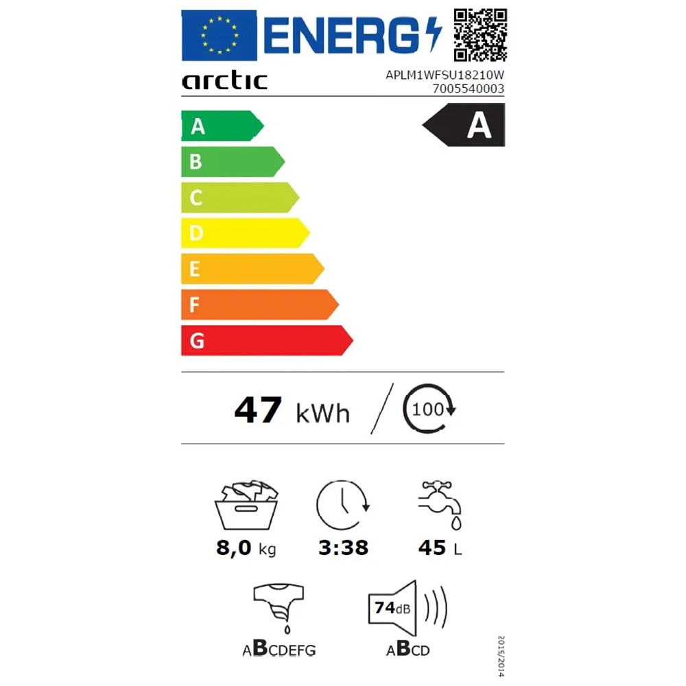 Masina de spalat rufe frontala ARCTIC APLM1WFSU18210W, Extra Steam, 8 kg, 1200rpm, Clasa A, alb