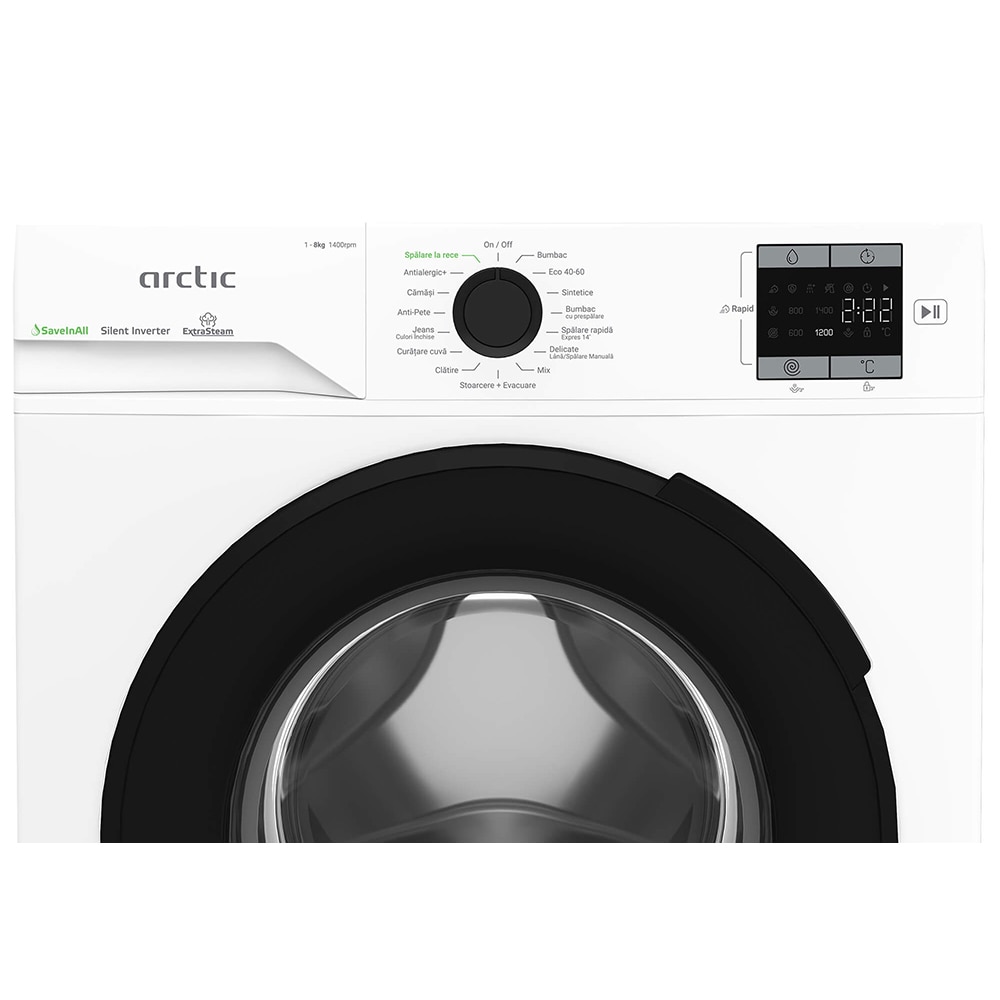Masina de spalat rufe frontala ARCTIC APLM1WFSU18410W, Extra Steam, 8 kg, 1400rpm, Clasa A, alb