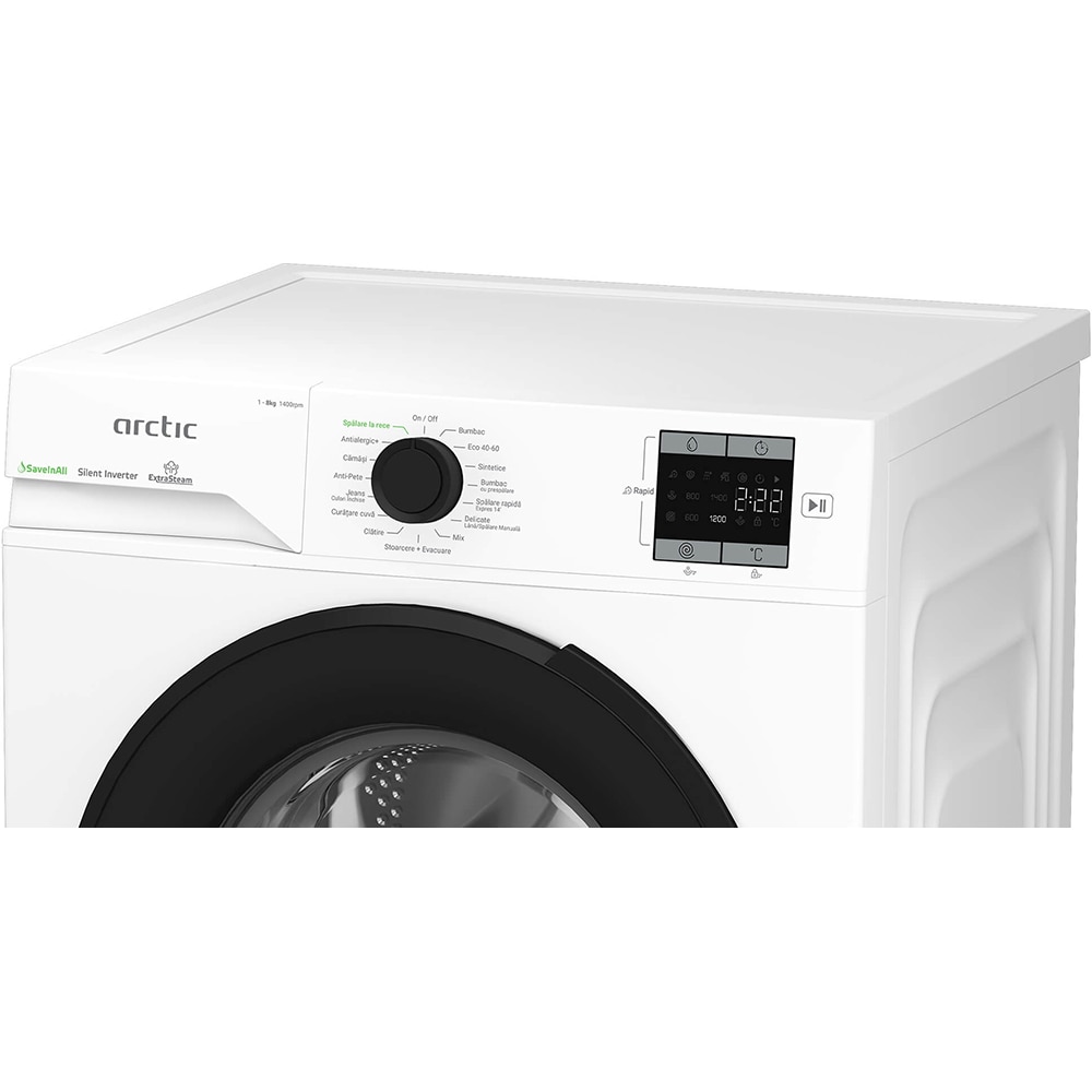 Masina de spalat rufe frontala ARCTIC APLM1WFSU18410W, Extra Steam, 8 kg, 1400rpm, Clasa A, alb