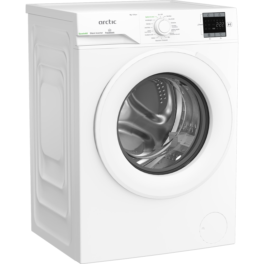 Masina de spalat rufe frontala ARCTIC APLM1WFSU19210W, ExtraSteam, 9 kg, 1200rpm, Clasa A, alb