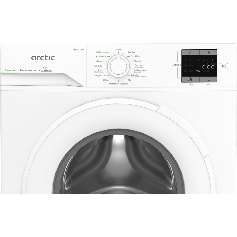 Masina de spalat rufe frontala ARCTIC APLM1WFSU19210W, ExtraSteam, 9 kg, 1200rpm, Clasa A, alb