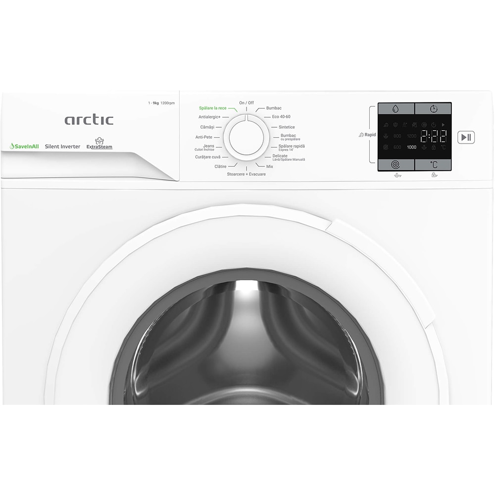 Masina de spalat rufe frontala ARCTIC APLM1WFSU19210W, ExtraSteam, 9 kg, 1200rpm, Clasa A, alb