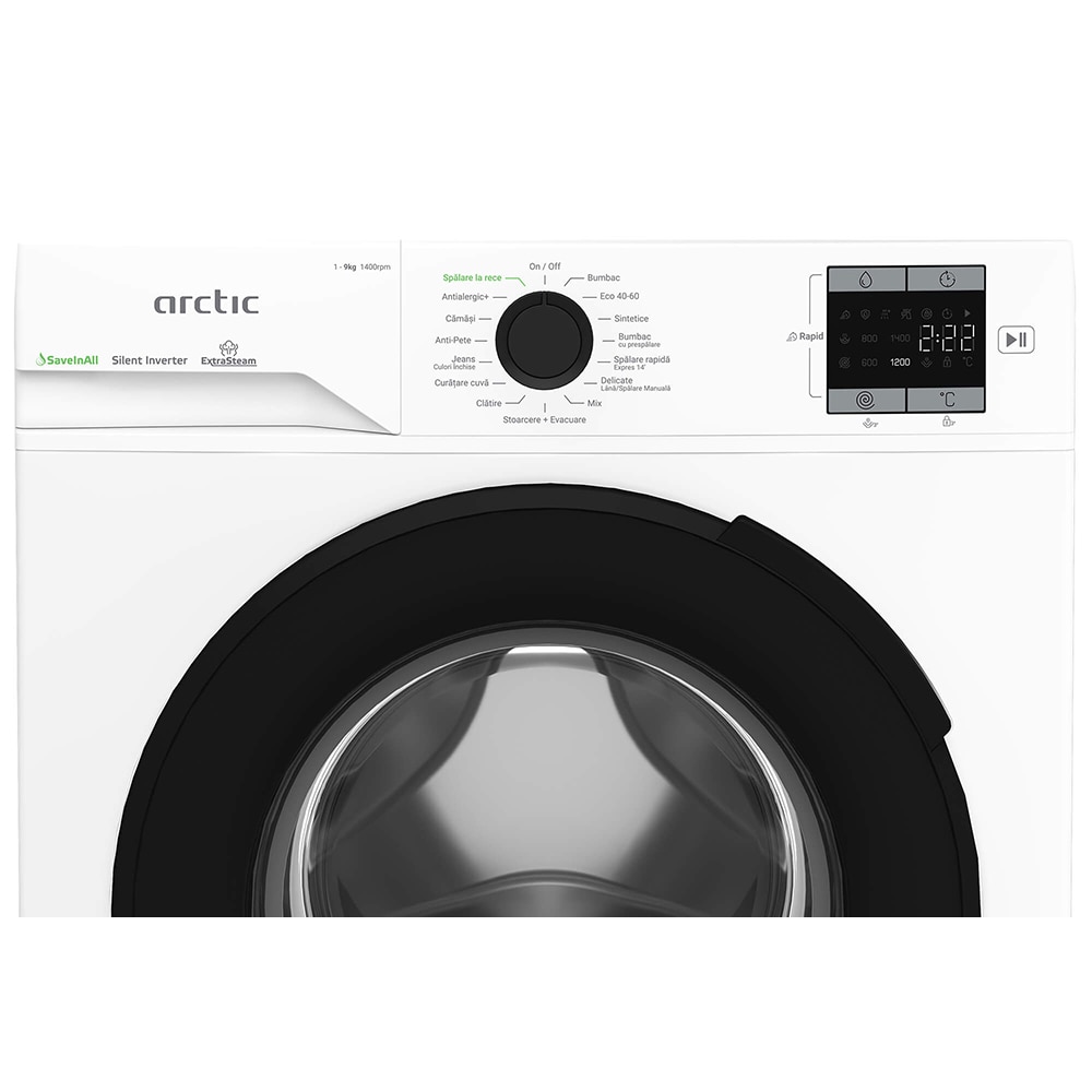 Masina de spalat rufe frontala ARCTIC APLM1WFSU19410W, Extra Steam, 9 kg, 1400rpm, Clasa A, alb