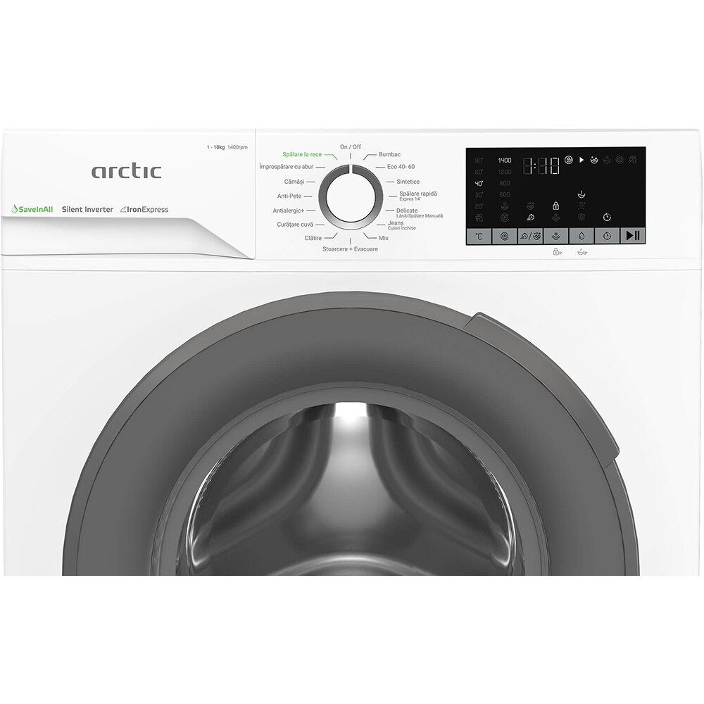 Masina de spalat rufe frontala ARCTIC APLM2WFSU210411W, Extra Steam, 10 kg, 1400rpm, Clasa A, alb