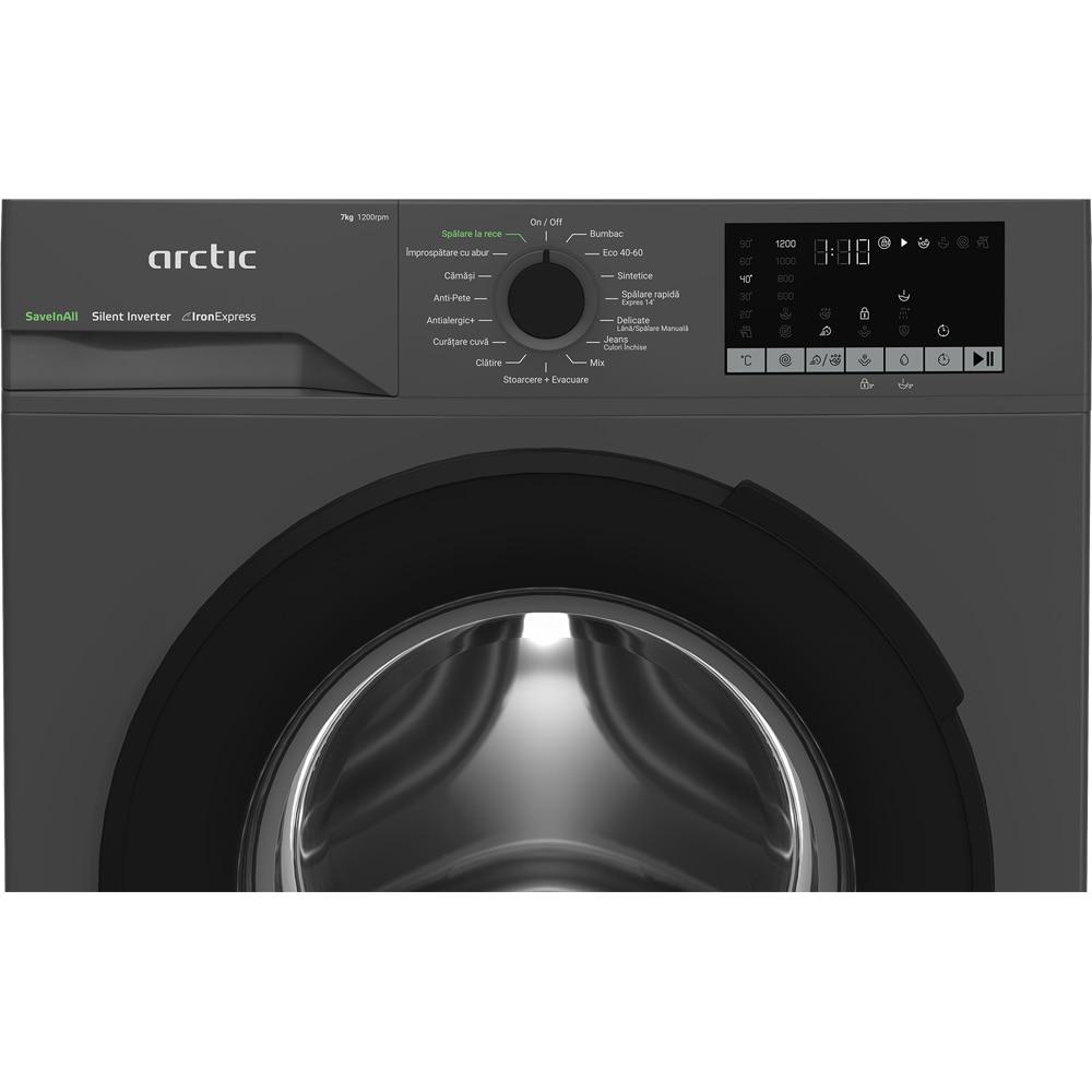 Masina de spalat rufe frontala ARCTIC APLM2WFSU27211S, ExtraSteam, 7 kg, 1200rpm, Clasa A, antracit