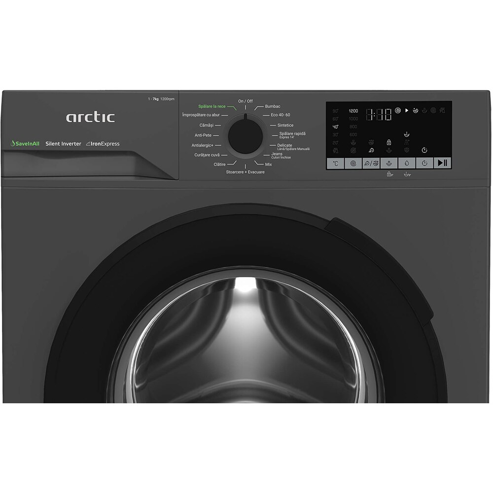 Masina de spalat rufe frontala ARCTIC APLM2WFSU27211S, ExtraSteam, 7 kg, 1200rpm, Clasa A, antracit