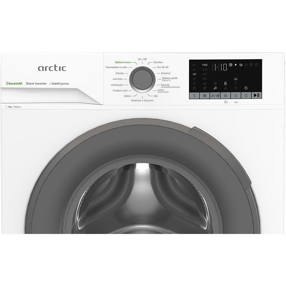 Masina de spalat rufe frontala ARCTIC APLM2WFSU28411W, ExtraSteam, 8 kg, 1400rpm, Clasa A, alb