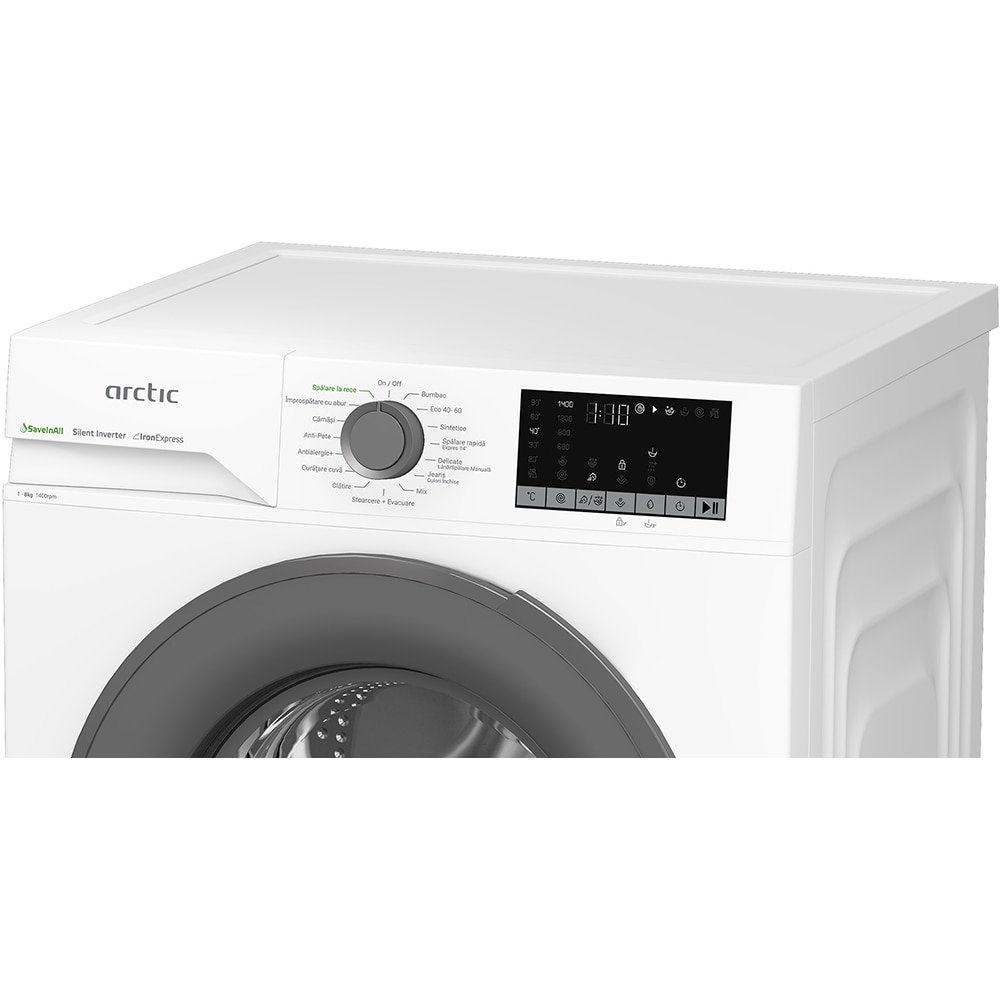 Masina de spalat rufe frontala ARCTIC APLM2WFSU28411W, ExtraSteam, 8 kg, 1400rpm, Clasa A, alb