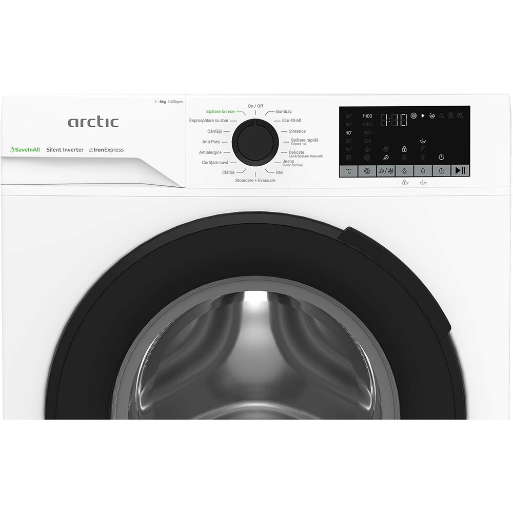 Masina de spalat rufe frontala ARCTIC APLM2WFSU28411WPB, ExtraSteam, 8 kg, 1400rpm, Clasa A, alb