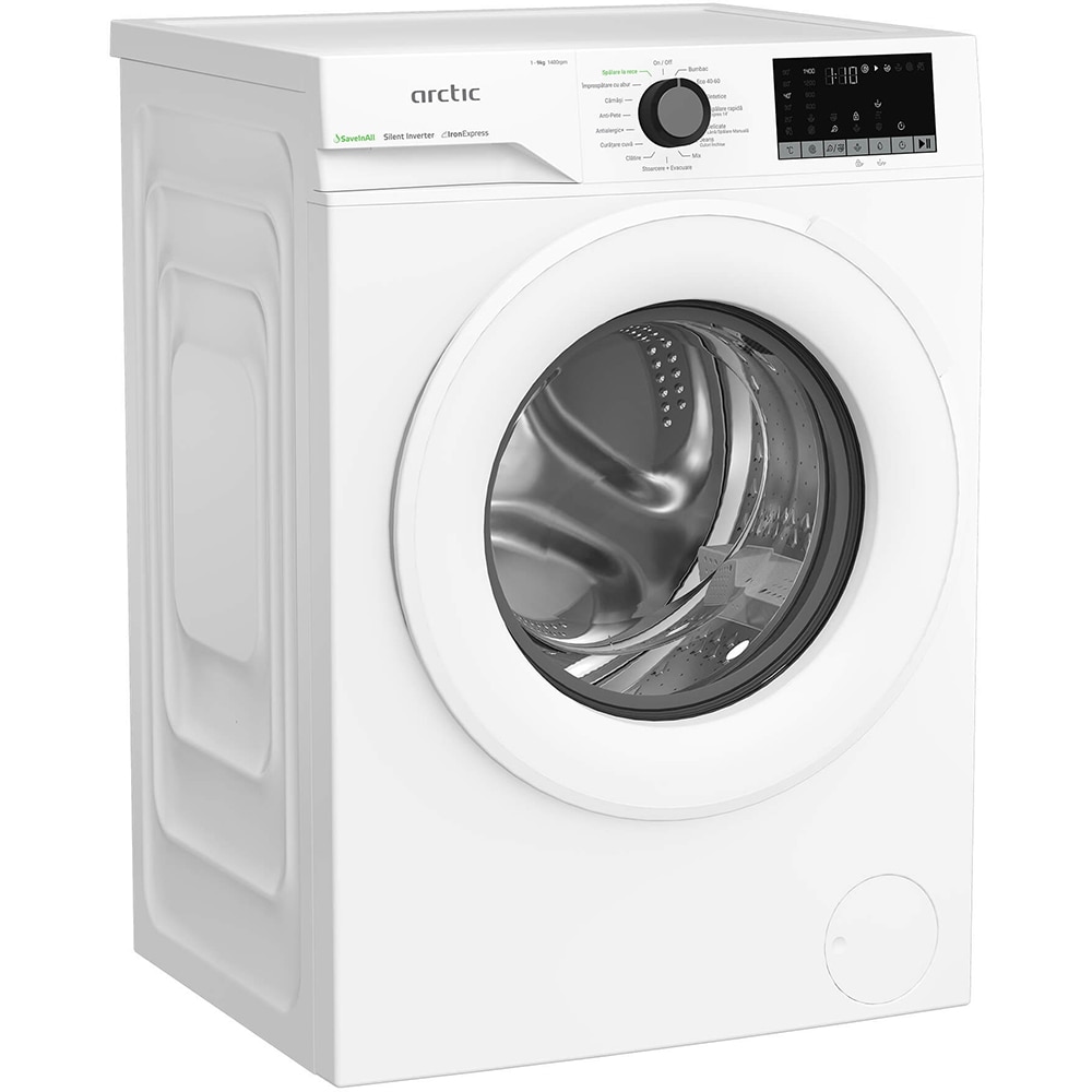 Masina de spalat rufe frontala ARCTIC APLM2WFSU29412W, ExtraSteam, 9 kg, 1400rpm, Clasa A, alb