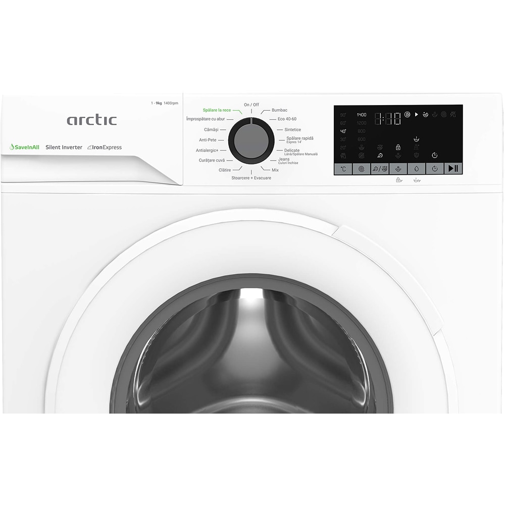 Masina de spalat rufe frontala ARCTIC APLM2WFSU29412W, ExtraSteam, 9 kg, 1400rpm, Clasa A, alb