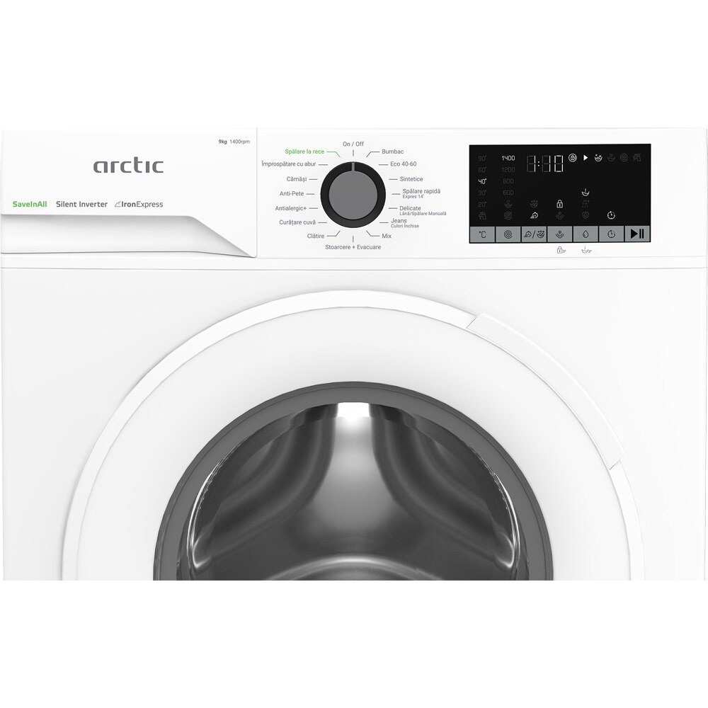 Masina de spalat rufe frontala ARCTIC APLM2WFSU29412W, ExtraSteam, 9 kg, 1400rpm, Clasa A, alb