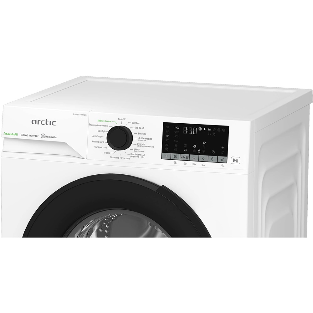Masina de spalat rufe frontala ARCTIC APLM3WFSU38412W, ExtraSteam, 8 kg, 1400rpm, Clasa A, Wi-Fi, alb