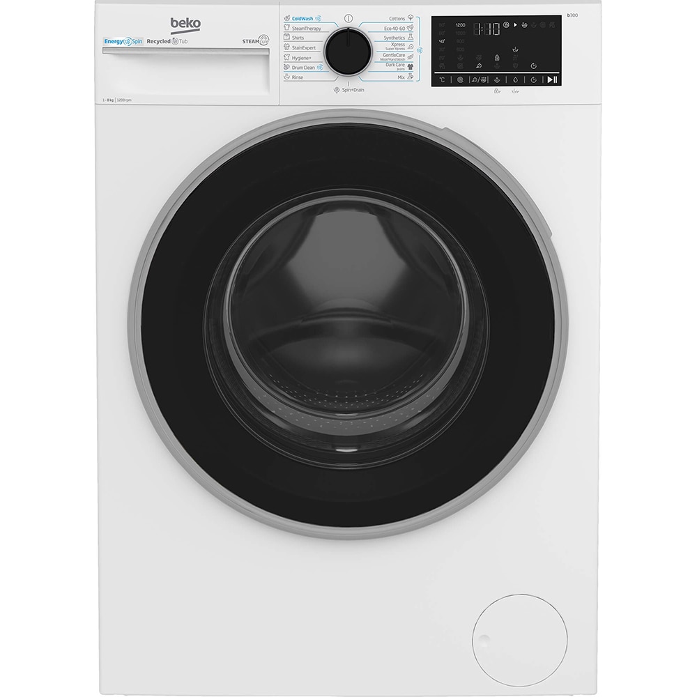 Masina de spalat rufe frontala BEKO B3WFU48215WB2 ES, EnergySpin, SteamCure, 8 kg, 1200rpm, Clasa A, alb