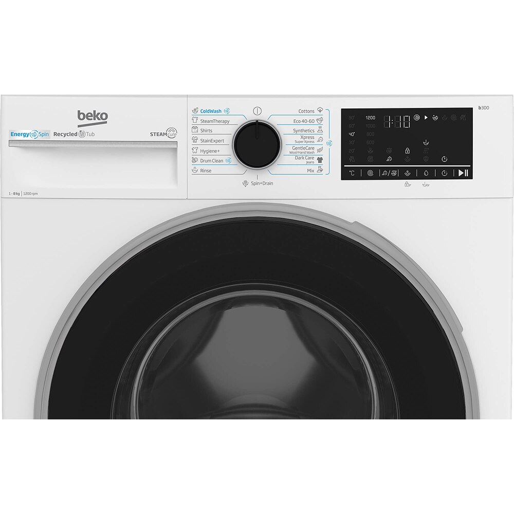 Masina de spalat rufe frontala BEKO B3WFU48215WB2 ES, EnergySpin, SteamCure, 8 kg, 1200rpm, Clasa A, alb