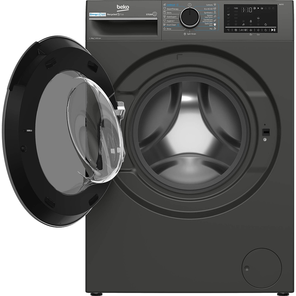 Masina de spalat rufe frontala BEKO B3WFU48415MB2ES, EnergySpin, SteamCure, 8 kg, 1400rpm, Clasa A, gri inchis
