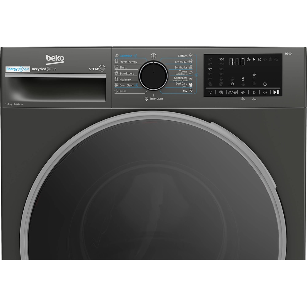 Masina de spalat rufe frontala BEKO B3WFU48415MB2ES, EnergySpin, SteamCure, 8 kg, 1400rpm, Clasa A, gri inchis
