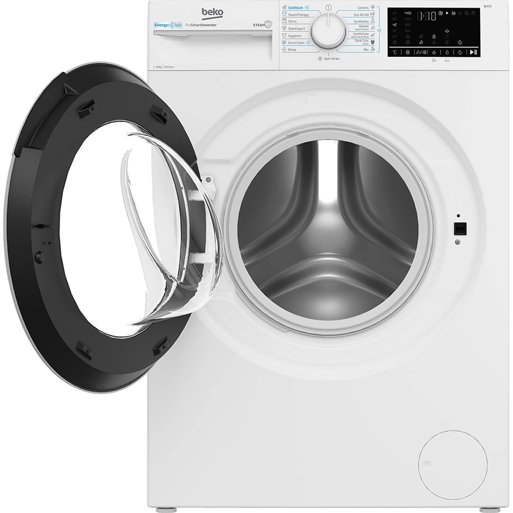 Masina de spalat rufe frontala BEKO B3WFU48415WWES, EnergySpin, SteamCure, 8 kg, 1400rpm, Clasa A, alb