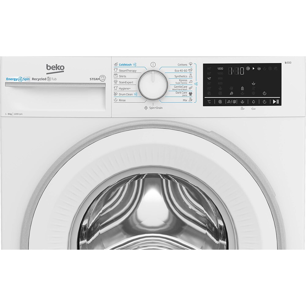 Masina de spalat rufe frontala BEKO B3WFU49215WW ES, EnergySpin, SteamCure, 9 kg, 1200rpm, Clasa A, alb