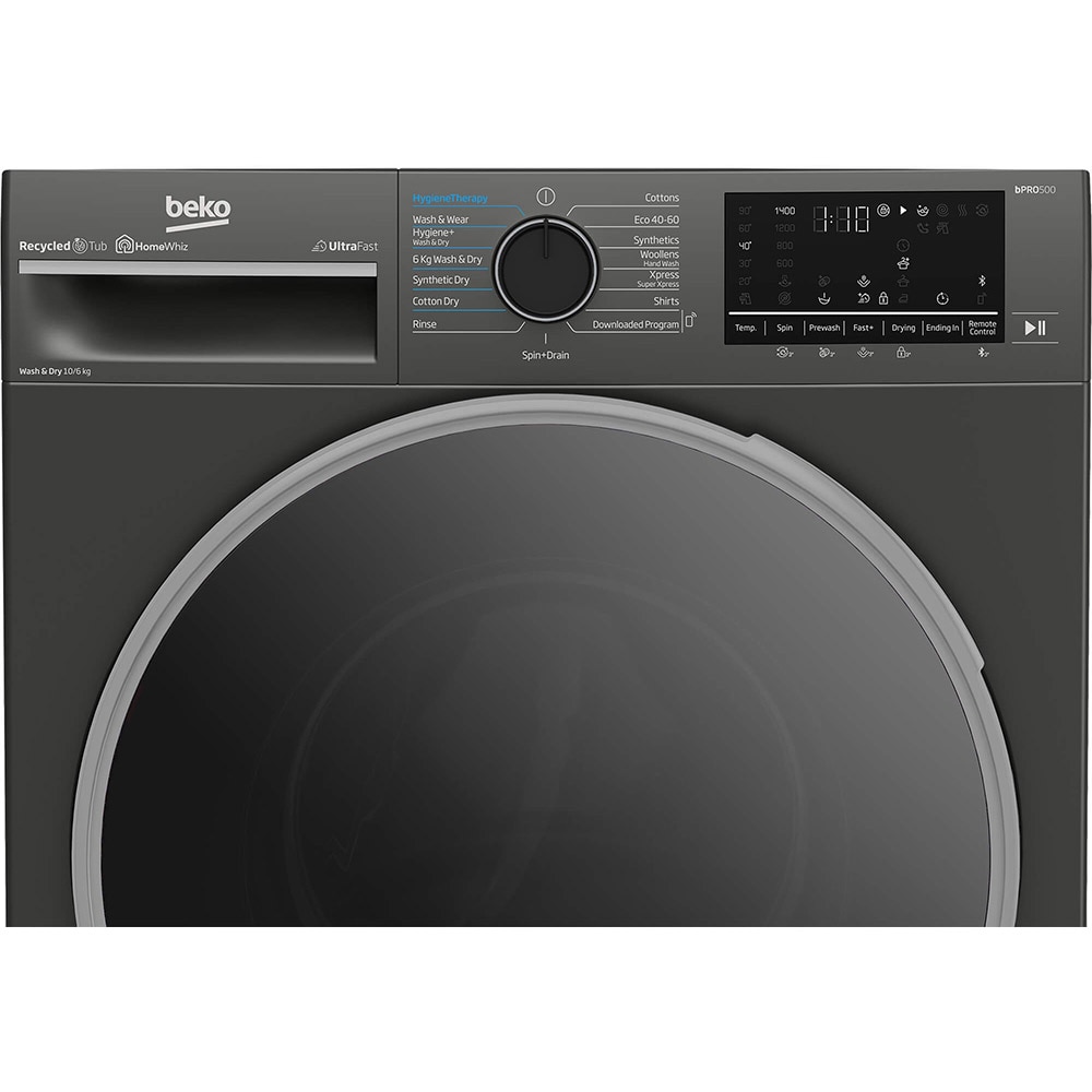 Masina de spalat rufe frontala cu uscator BEKO B5DFT510442M, SteamCure, 10/6 kg, 1400 rpm, Clasa A/D, gri inchis 