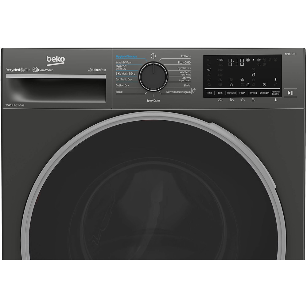 Masina de spalat rufe frontala cu uscator BEKO B5DFT58442M, SteamCure, 8/5 kg, 1400rpm, Clasa A/D, gri inchis