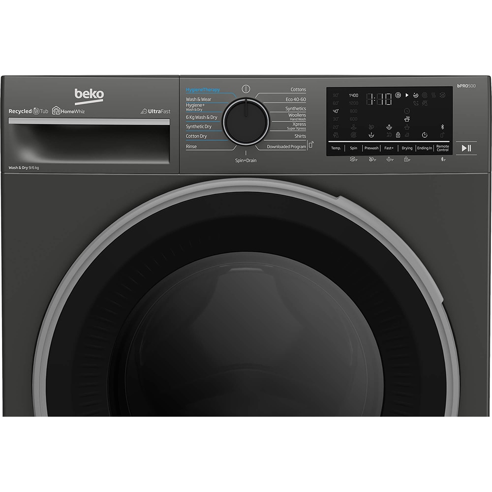 Masina de spalat rufe frontala cu uscator BEKO B5DFT59442M, SteamCure, 9/6 kg, 1400rpm, Clasa A/D, gri inchis