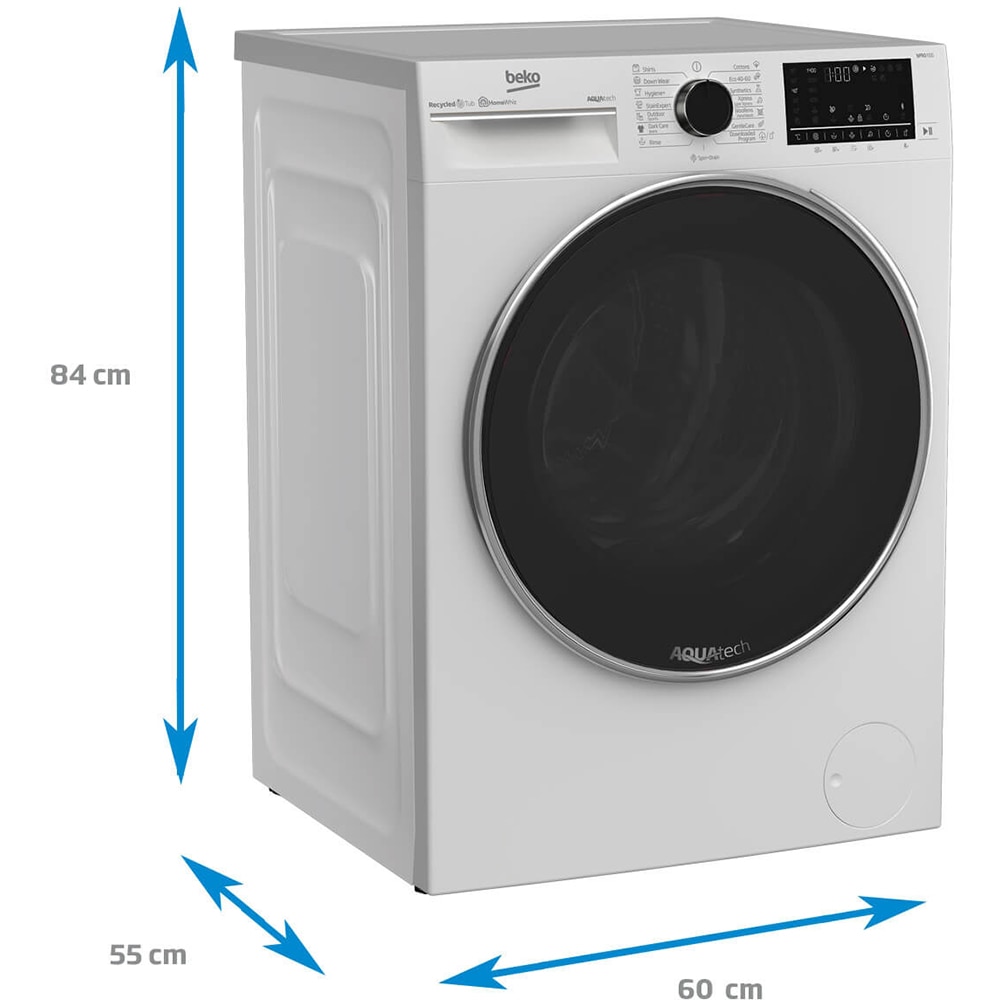 Masina de spalat rufe frontala BEKO B5WFU79418WB, AquaTech, SteamCure, 9 kg, 1400rpm, Clasa A, alb